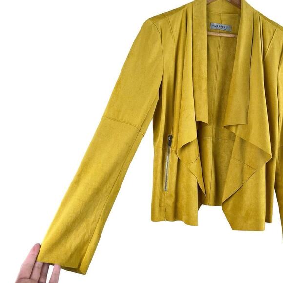 Bagatelle Faux Suede Drape Moto Jacket Blazer Open Front Yellow,‎ Size Small - Picture 10 of 15